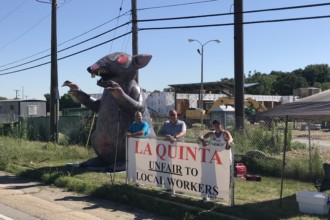La Quinta picketers and Scabby